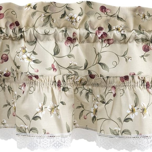 Ellis Curtain Cherries Ruffled Valance 52X12 New w/o pkg. - Picture 4 of 6